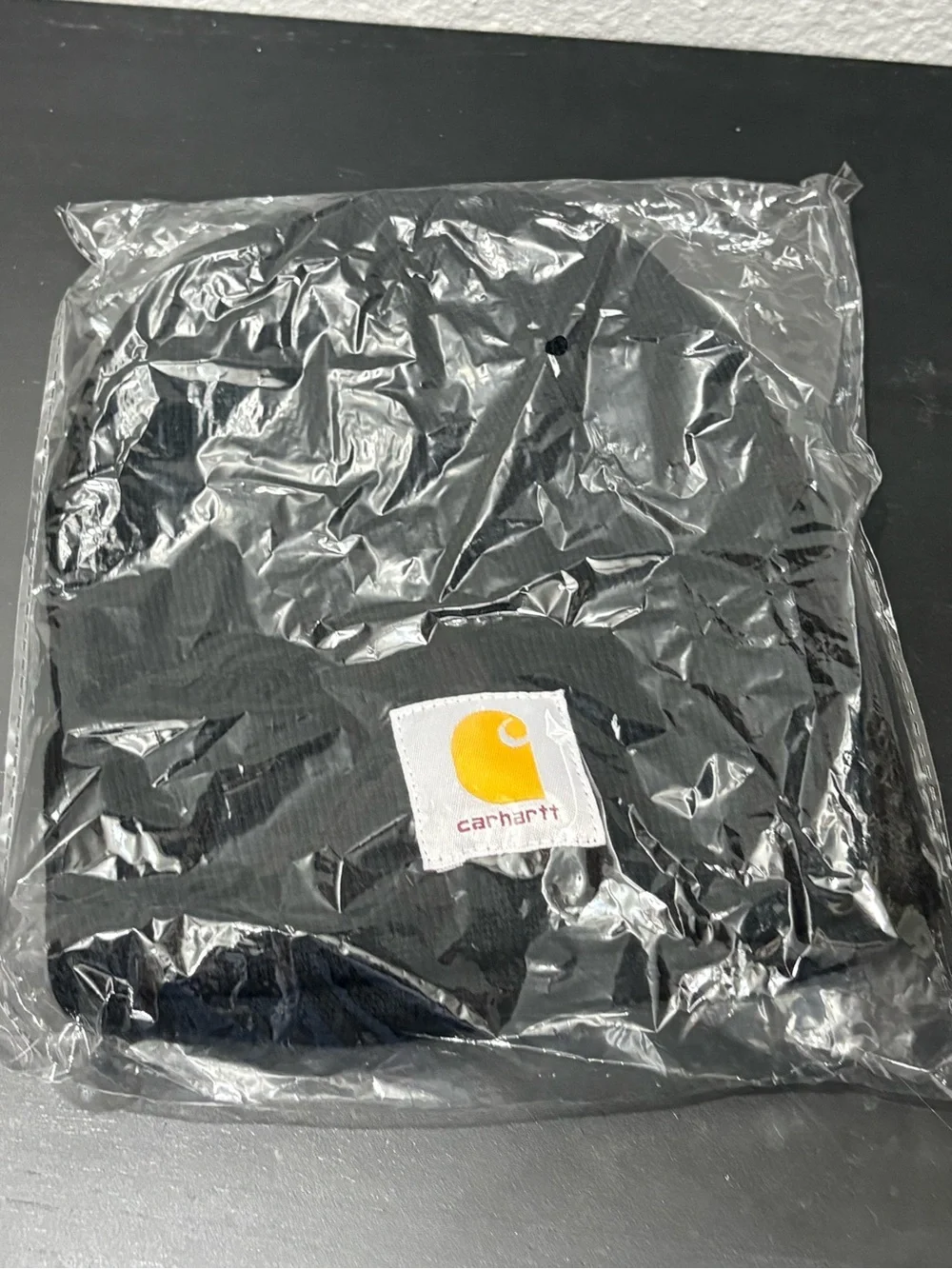 Carhartt Black Beanie with Yellow Logo Patch